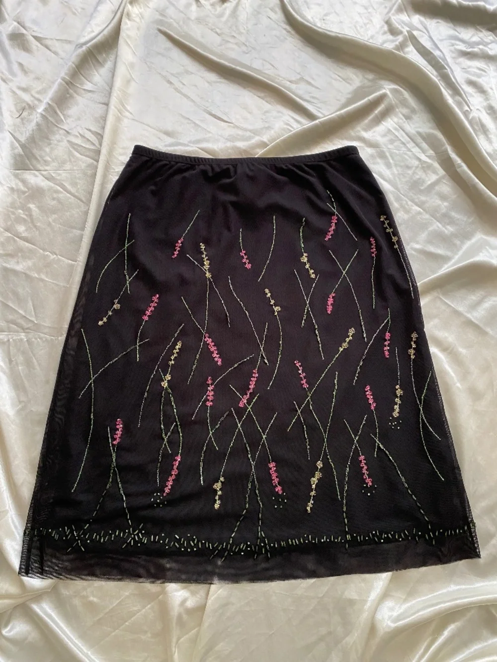 Vintage y2k Black Mesh Beaded Floral Skirt Whimsygoth Boho Medium